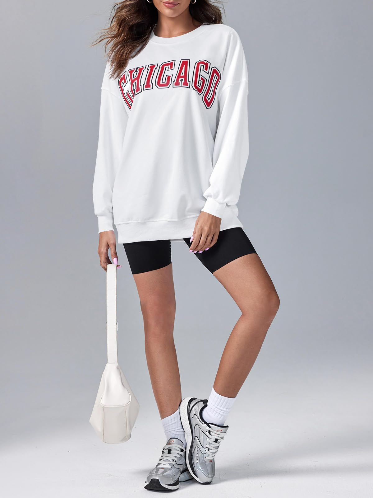 GeGekoko Sudadera de Gran tamaño para Mujer Los Ángeles Vintage Oversized Manga Larga Cuello Redondo Suéter Casual Tops