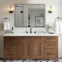 Vista 30 de ANDY STAR - Espejo de latón para baño, espejo rectangular redondeado de 22x30 pulgadas con marco de metal cepillado dorado, espejo de tocador