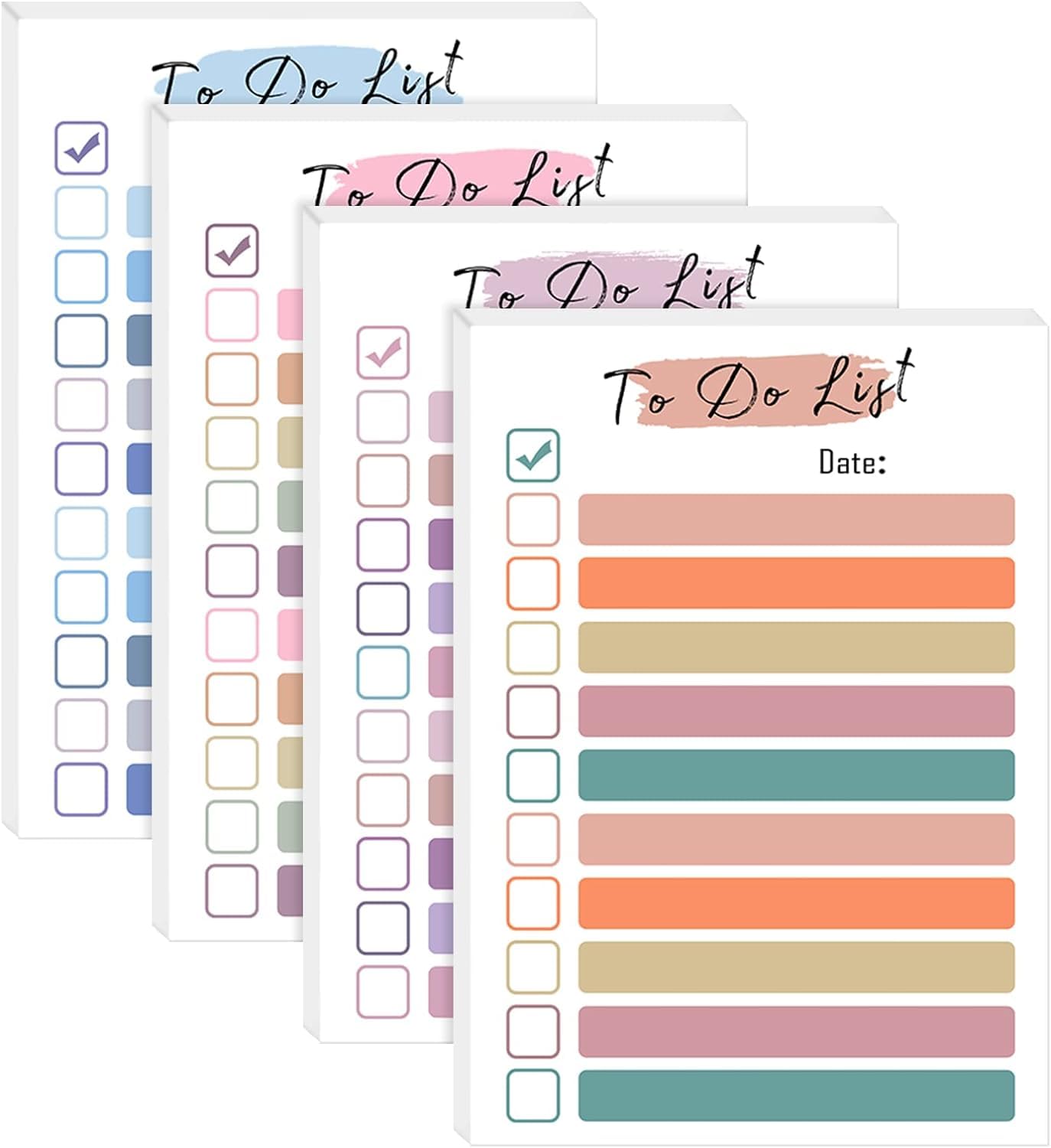 Aowin 4 Packs To Do List Sticky Notes, 200 Pcs Self-Stick Colors, Portable Planner, Daily Checklist Notepad for Office Home School Planning Supplies
