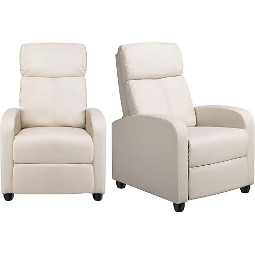 Yaheetech PU Leather Reclining Chair Single Sofa for Living Room Padded Seat with Pocket Spring for Small Space Living Room Bedroom Home Theater Beige