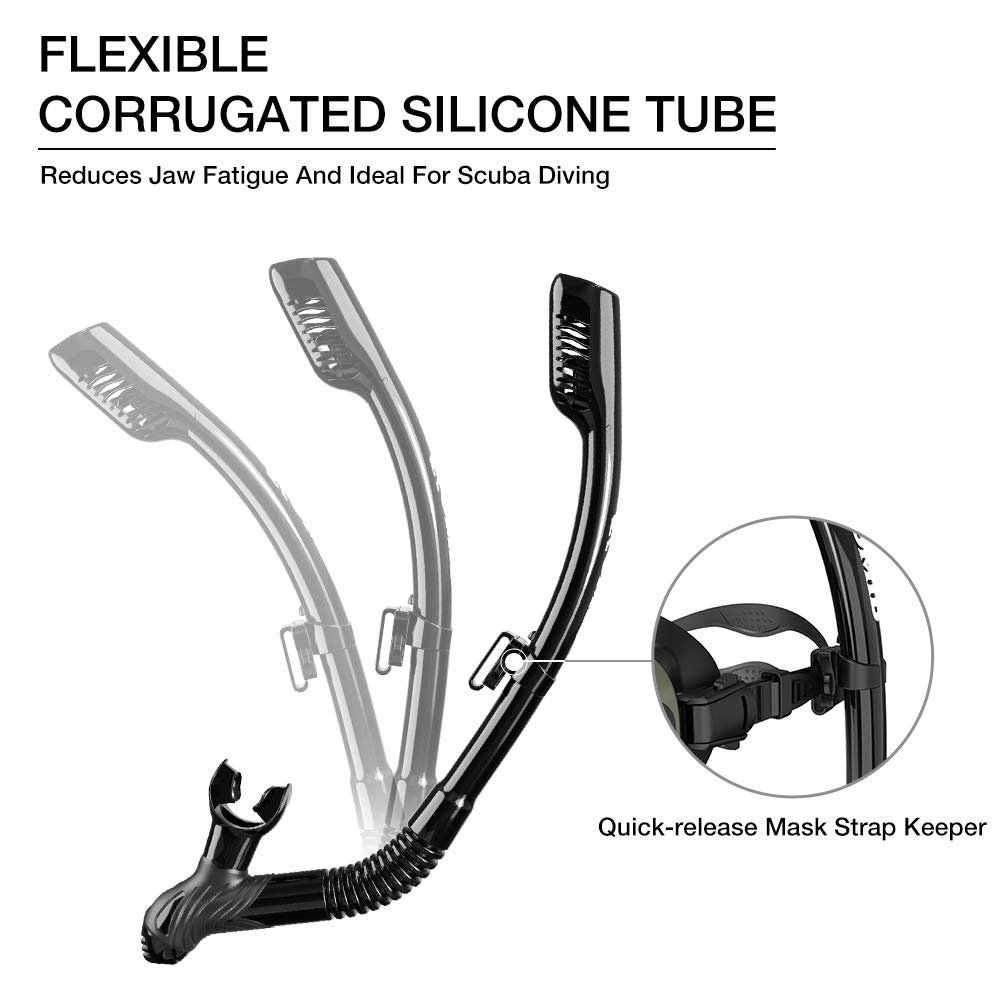 OMID Dry Snorkel, EasyBreath Free Diving Snorkel with Top Dry Valve