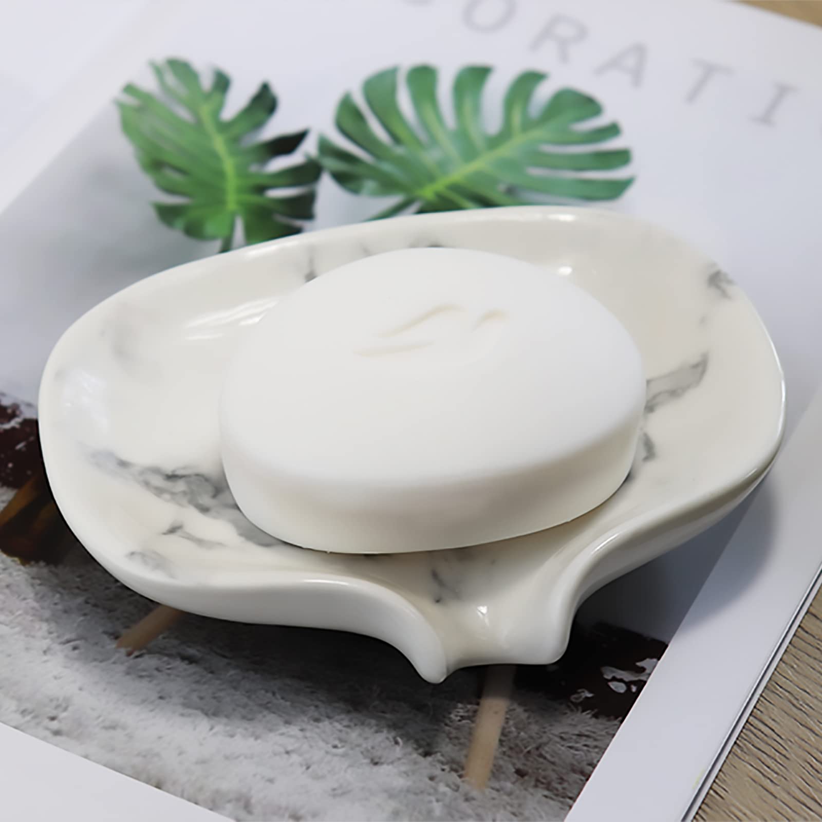 Portasapone in ceramica con struttura in marmo, portasapone, portasapone autosenoso, a cascata, porta spugne, accessori da bagno per bagno, cucina, bancone da bar.