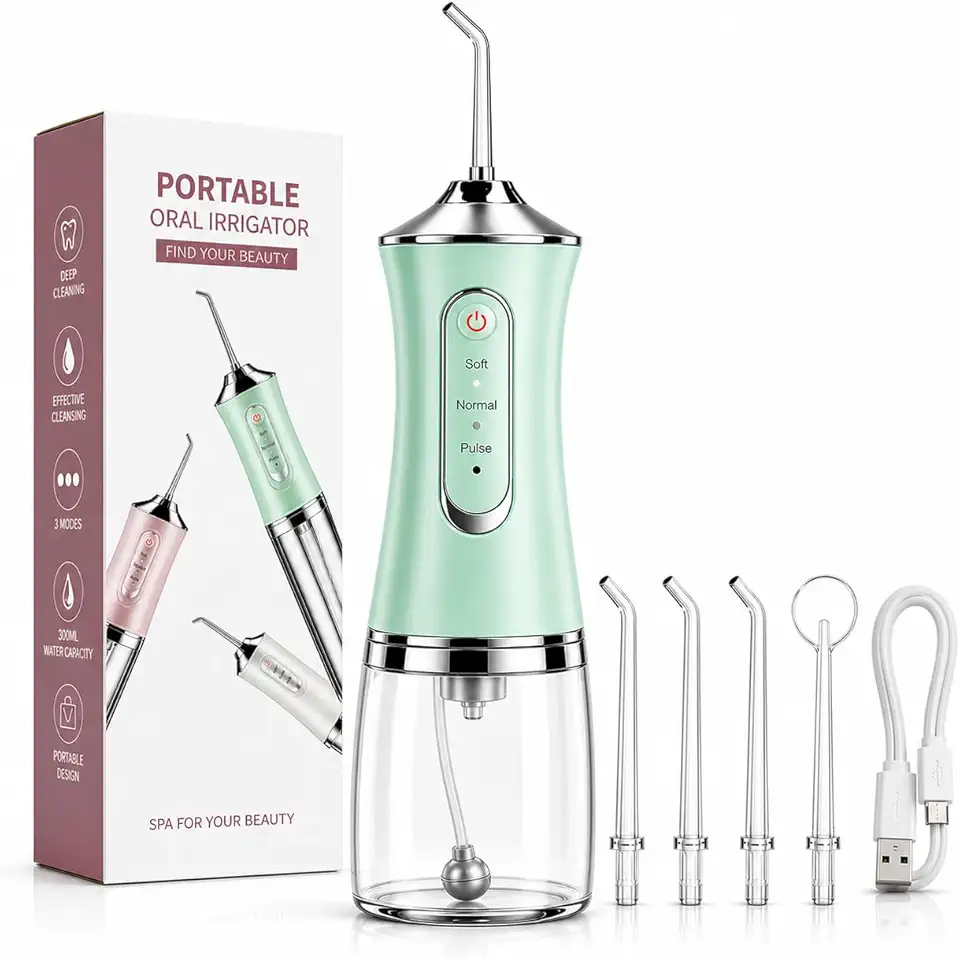 Irrigador Oral Portátil Recarregável USB – Limpeza Profunda com Jato de Água, 3 Modos de Pressão, Remove Placa, Tártaro e Mau Hálito – Ideal para Aparelho e Implante
