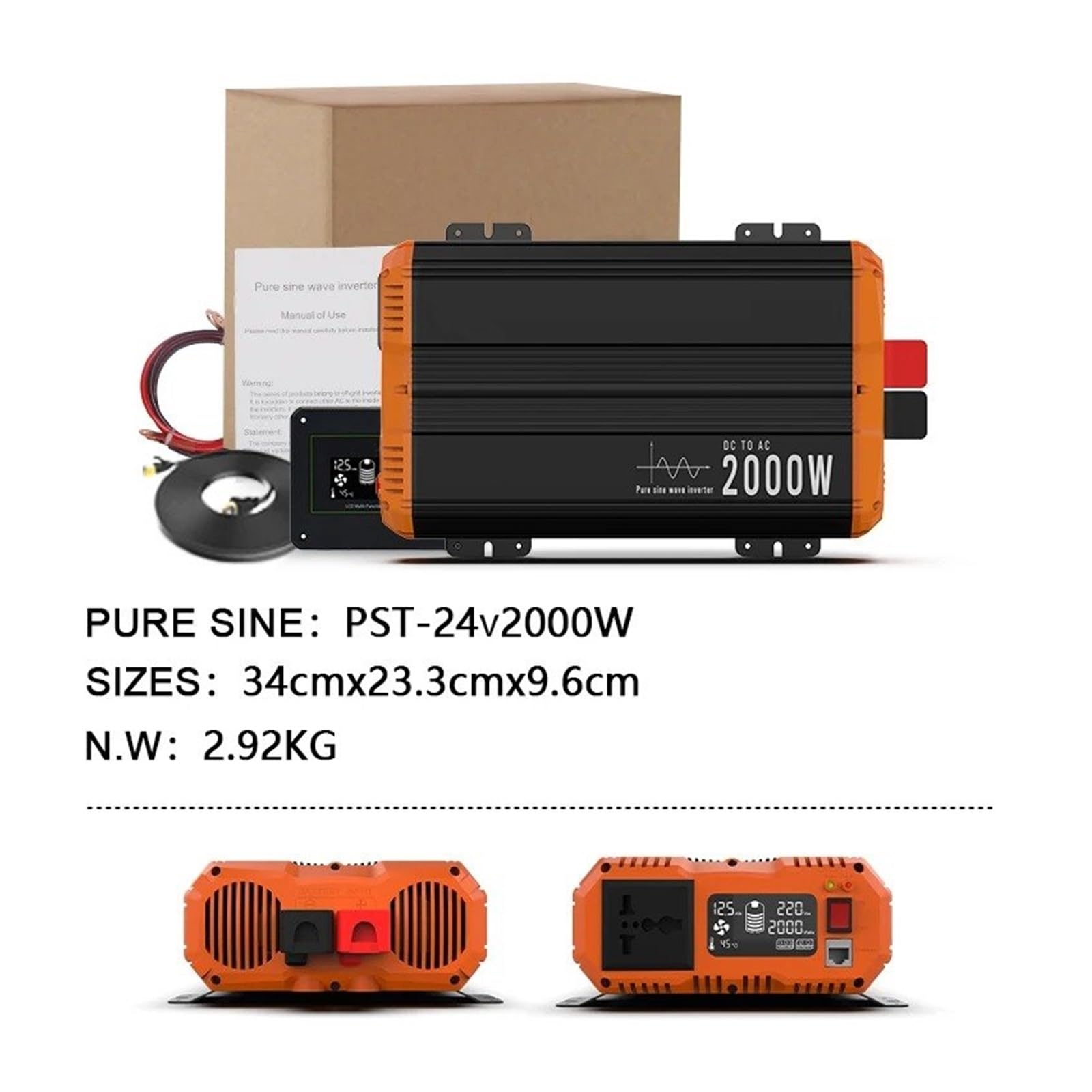 Inversor Inversor Coche 12 V CC A 230 V 2500 W Onda Sinusoidal Pura 50 Hz CA Enchufe UE Pantalla LCD Control Remoto RJ485 para Casas Rodantes Convertidor(2000W-24V)