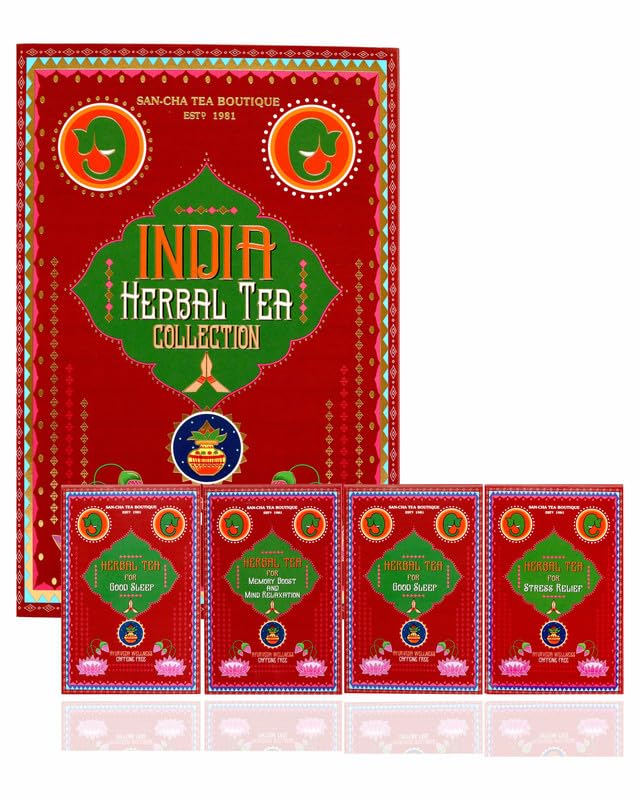 Image of SAN-CHA Tea Boutique Herbal Wellness Gift Box | Stress Relief, Sleep, Memory & Digestion Teas | Loose Leaf Herbal Assortment | 100g | Since 1981