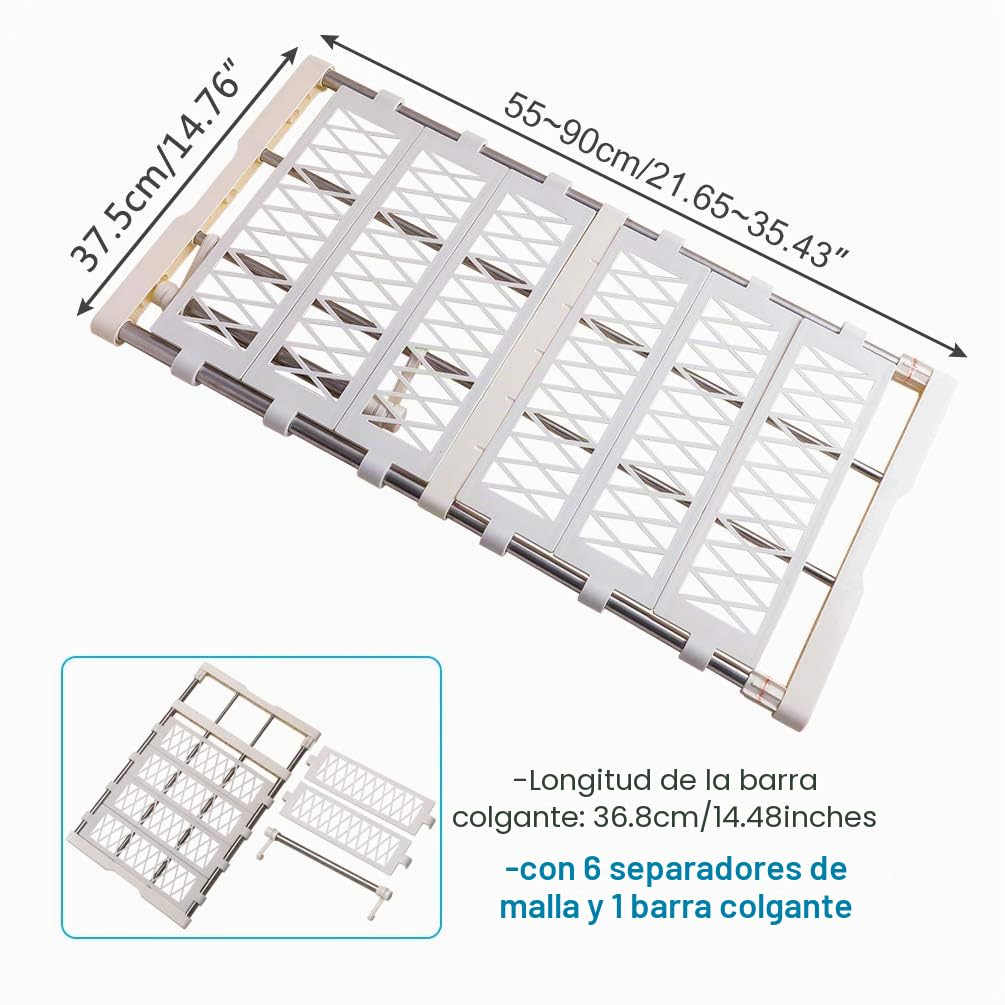 BAOYOUNI ampliable armario Rack de almacenamiento de estantería ajustable separador organizador Divider Holder Ropa Percha Barra para armario de cocina armario baño estantería compartimento, 55-90cm