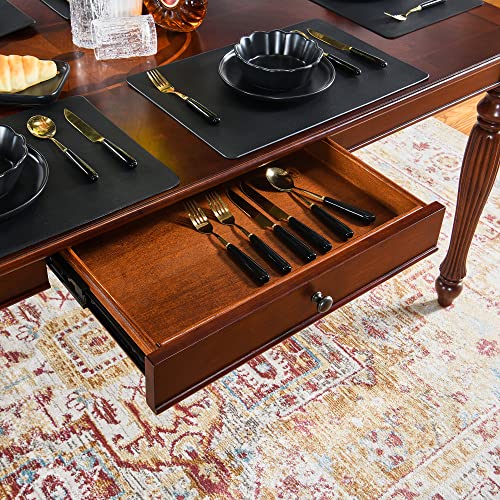 Leemtorig 67.3" Dining Room Kitchen Table For 6 People, Traditional Rectangular Solid Wood Dinner Table With 2 Drawers, Cherry Walnut Ccz-1533 #TOP4