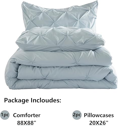 Miniatura 6 de NexHome Juego de edredón tamaño Queen con diseño de pintuck de color azul bebé, de microfibra plisada suave, ligero, alternativo al plumón para