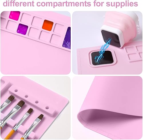 Miniatura 3 de AWOKE Alfombrillas de silicona para manualidades, tapete de silicona de 20 x 16 pulgadas con 1 taza de agua para niños, la alfombrilla de arte tiene