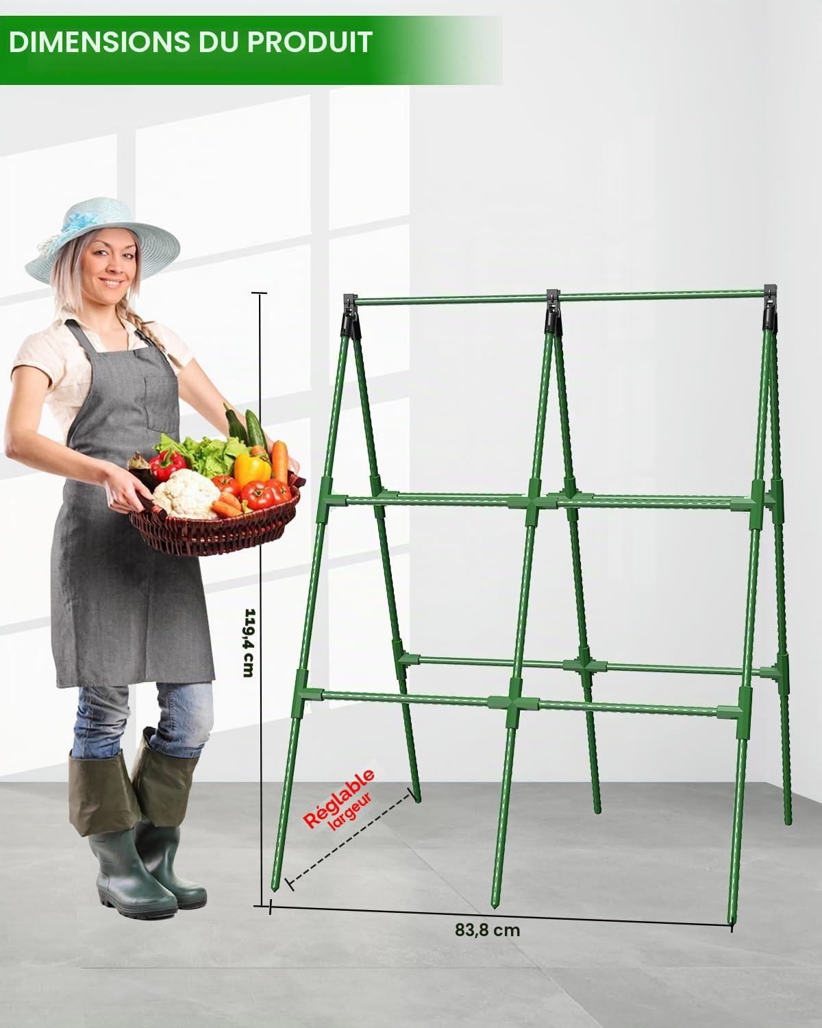 MYMULIKE Lot de 2 Tuteurs à Concombre, 168 cm x 120 cm Trellis de Jardin Extérieur pour Plantes Grimpantes, Structure en A, Tuteur Amovible pour Carrés Potagers, Convient aux Tomates, Courges, Légumes