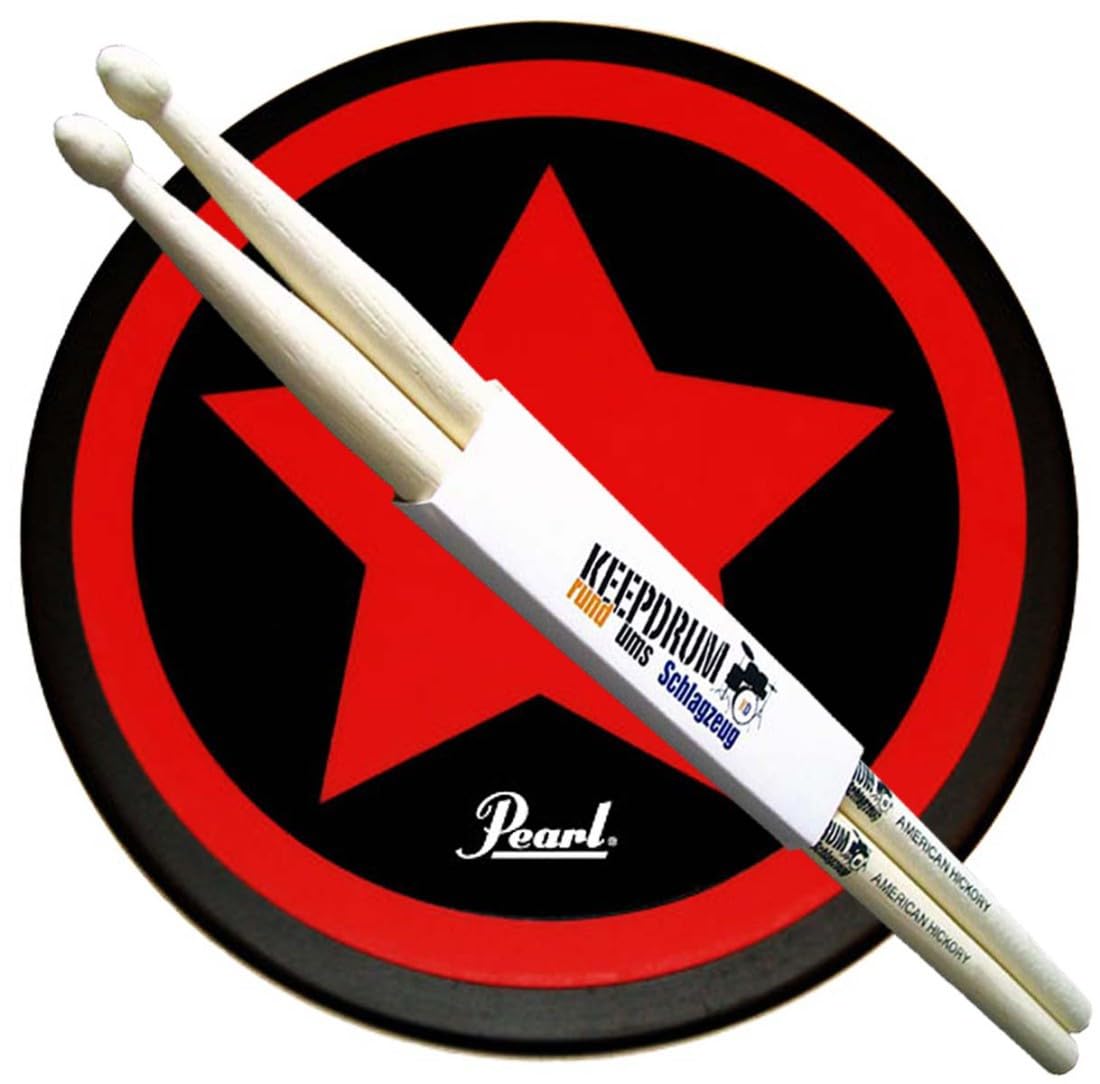 Pearl PDR-08SP Red Star Practice Drum Pad da 8" + treppiede Keepdrum DPS Drumpad + bacchette per batteria 1 coppia