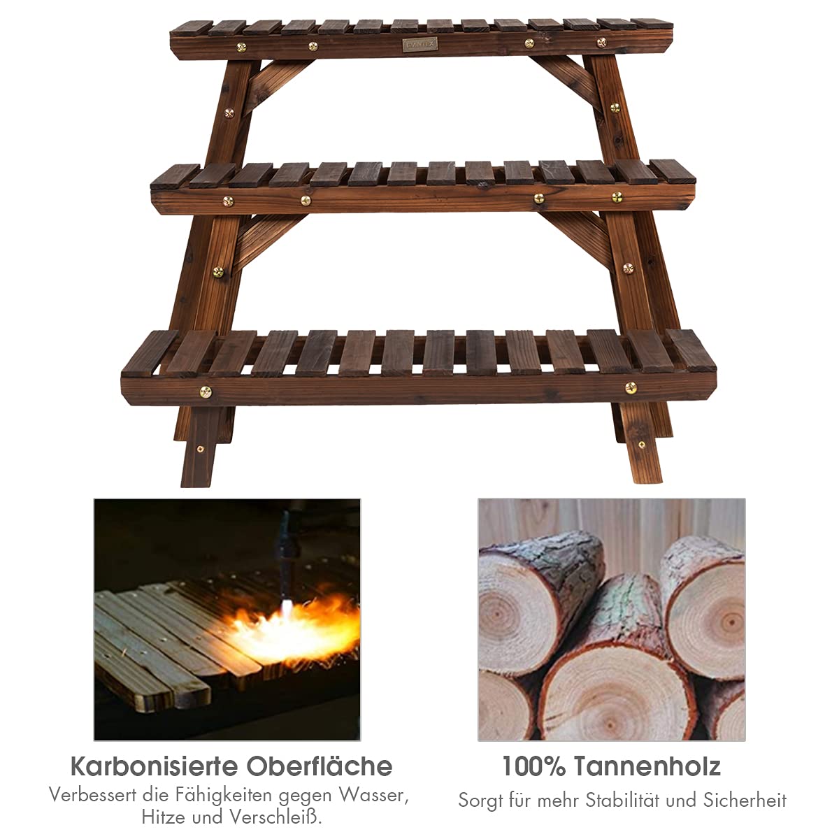 COSTWAY 3tlg. Blumenständer Holz, pflanzenständer Blumenregal, 14/34/53 cm hoch, Blumenbank freistehend, Blumentreppe Balkon Garten, Pflanzenregal Holzregal, Leiterregal Indoor Outdoor, Natur