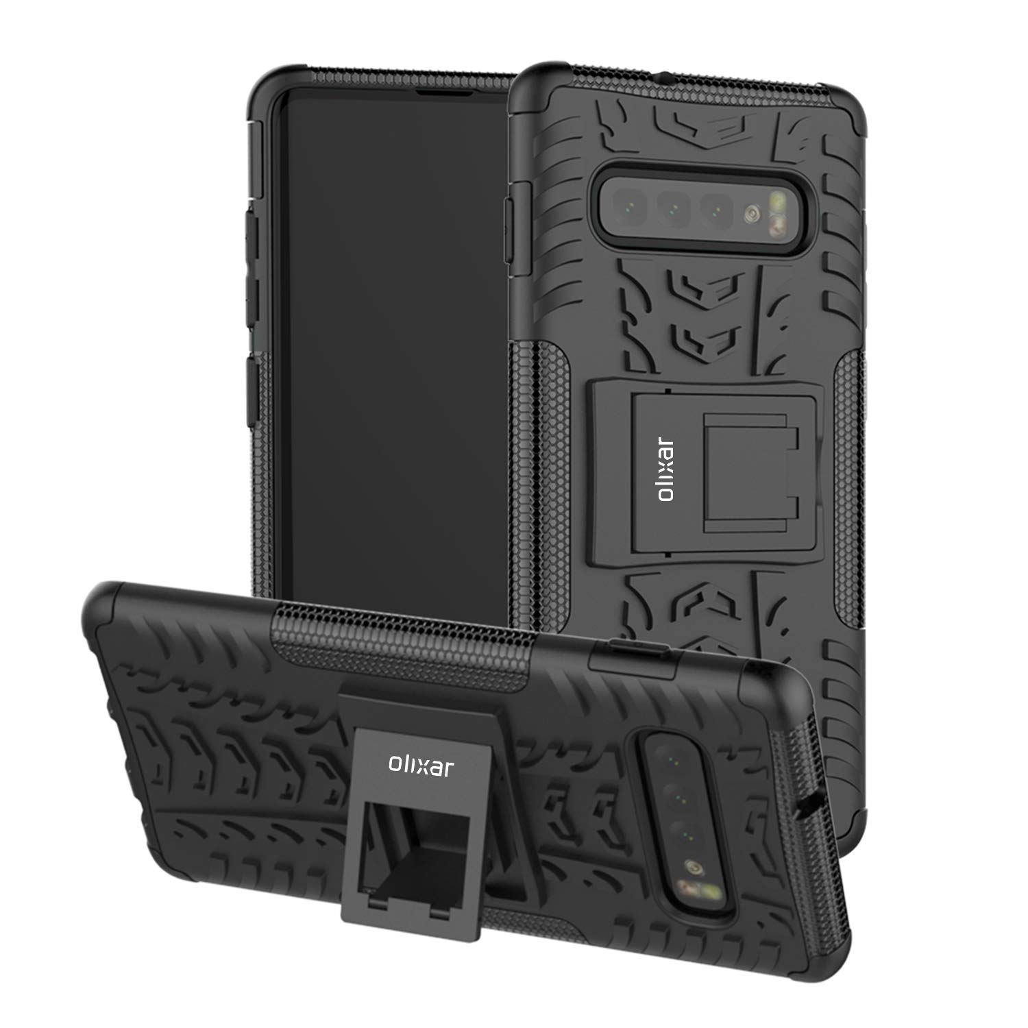 OlixarProtective Case Compatible with Samsung Galaxy S10 Plus - Heavy Duty Tough Armour Cover - Olixar ArmourDillo - Built in Kickstand - Wireless Charging Compatible Black OLX-SMSNG-GS10P-ARM-BLK