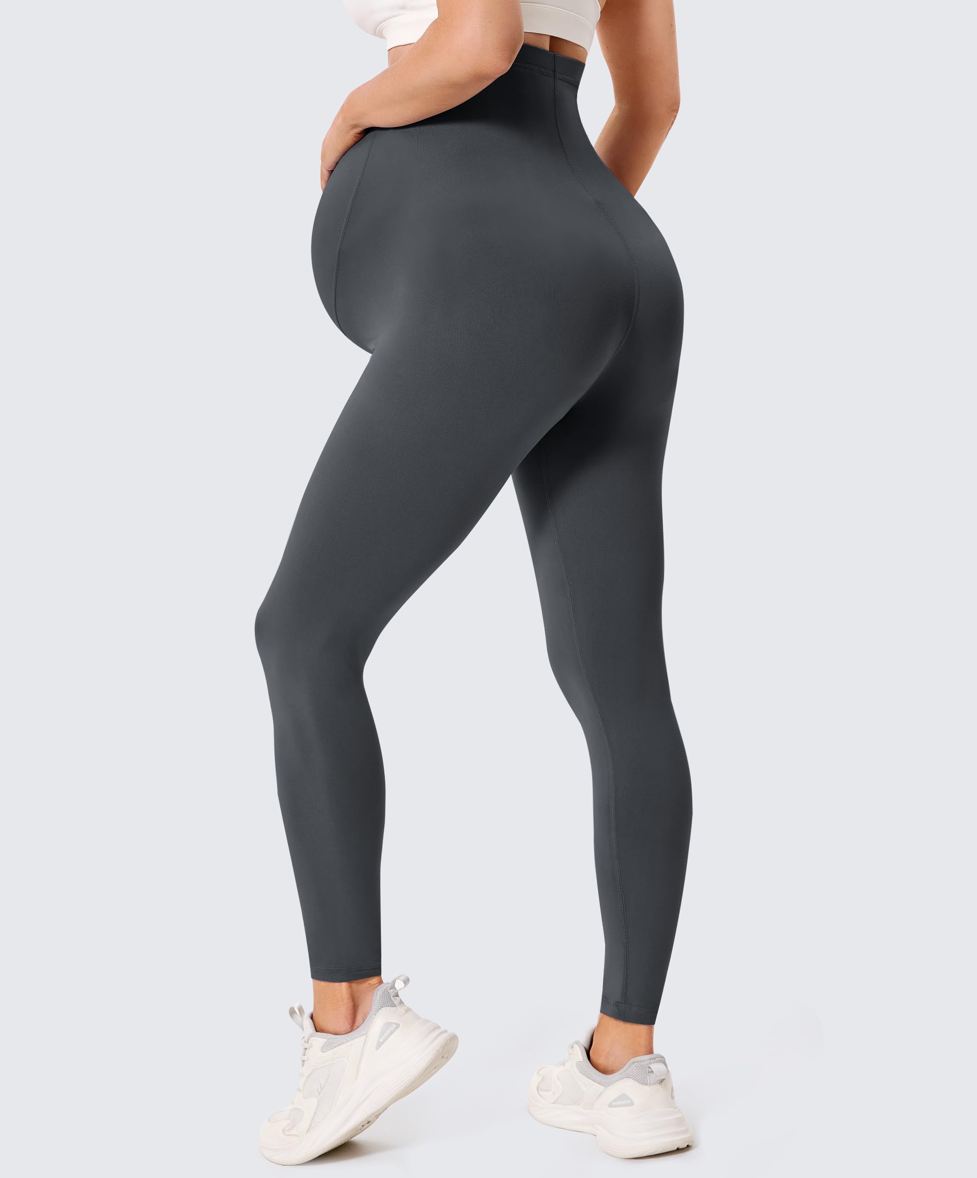 BAYDI Creamlush Damen Schwangerschaftsleggings mit Verstellbarer Bauchstütze Weiche High Waist Umstandsleggings Blickdichte Umstandshose Bequem für Yoga Freizeit Schlafanzug
