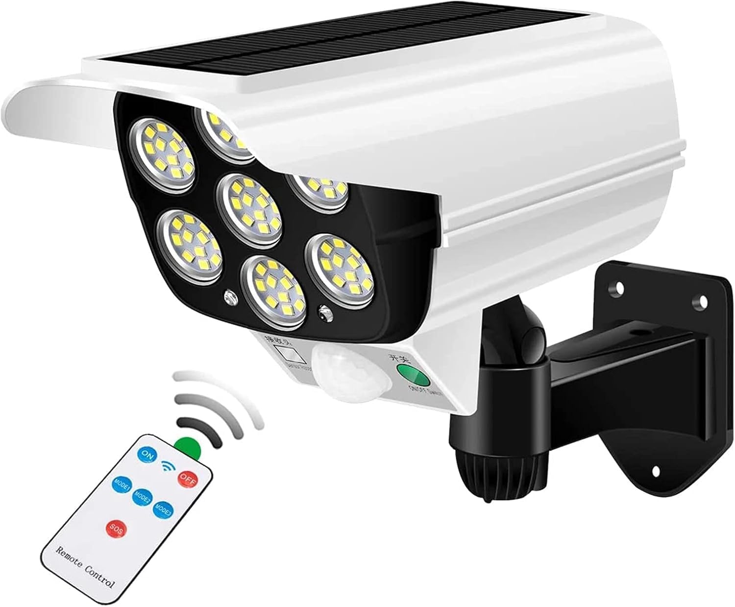 MIRADH Outdoor Motion Sensor Solar Lights 2000 Lumens 77 LEDs Spotlight with Remote Controller IP66 Waterproof Wireless Dummy Decoy Fake Security Camera Light-image-47