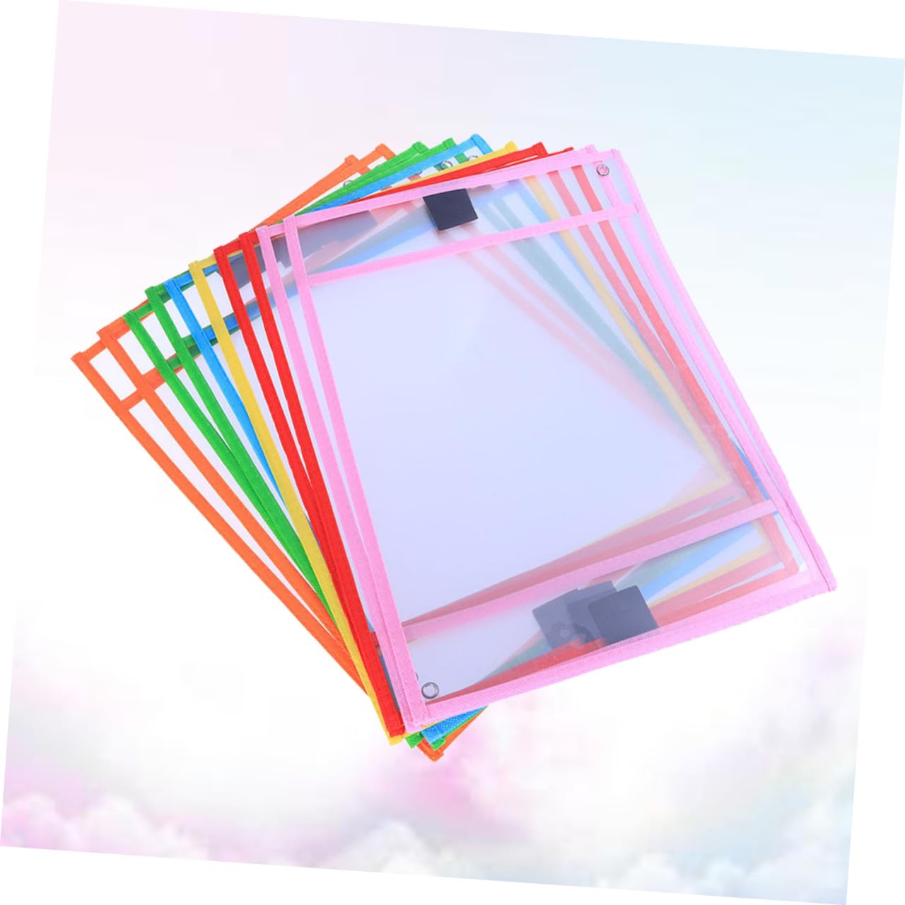 Tofficu 24pezzi Riutilizzabili Cancellabili Secco in Pvc Trasparente con Portapenne e Occhiello Metallico Articoli di Cancelleria per Ufficio e Scuola