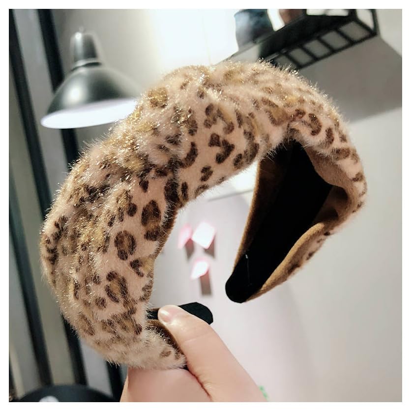 Pmnzdy Leopar desenli pelüş saç bandı, tatlı noktalar, saç bandı, geniş, kaymaz, kenar, düğümlü saç bandı, şık hayvan desenli, kadınlar ve kızlar için saç takısı, 6#
