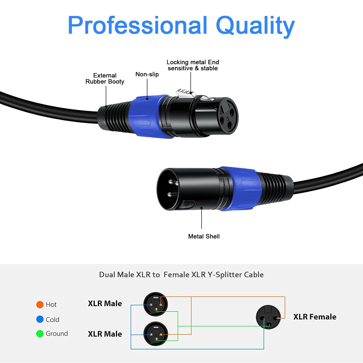 1 cavo splitter XLR da 1,6 m, 1 cavo patch Y femmina a 2 maschio, adattatore audio bilanciato per microfono, effettore, mixer, equelizer, LED DMX, amplificatore, chitarra