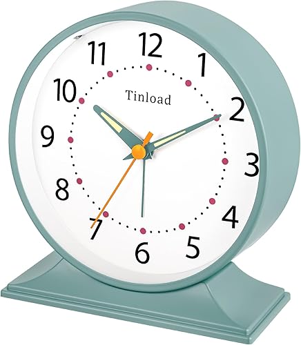 Miniatura 2 de Reloj despertador analógico retro antiguo de 4.5 pulgadas, pequeño reloj silencioso de mesita de noche con luz manual, funciona con pilas,
