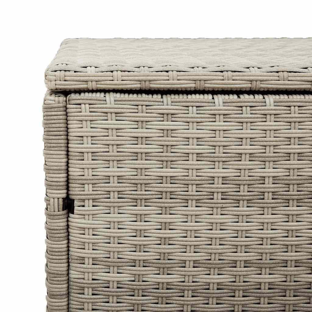 Caja de almacenamiento de jardín gris claro 220x50x58 cm de resina trenzada, cofre de jardín poliratán con marco de acero, tapa de gas y bolsa impermeable para cojines y juguetes