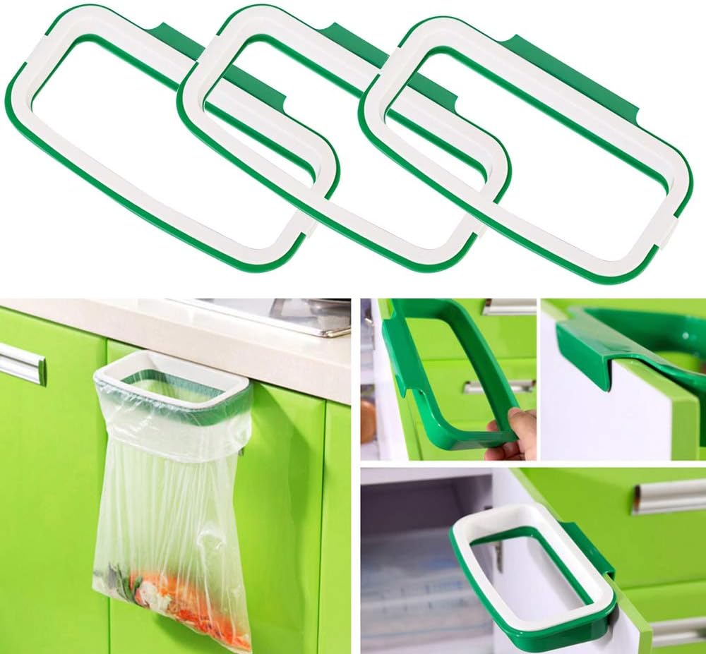 traderplus3-Pack Hanging Trash Bag Rack Holder for Kitchen, Pantry, Bathroom, Dorm Room, Office