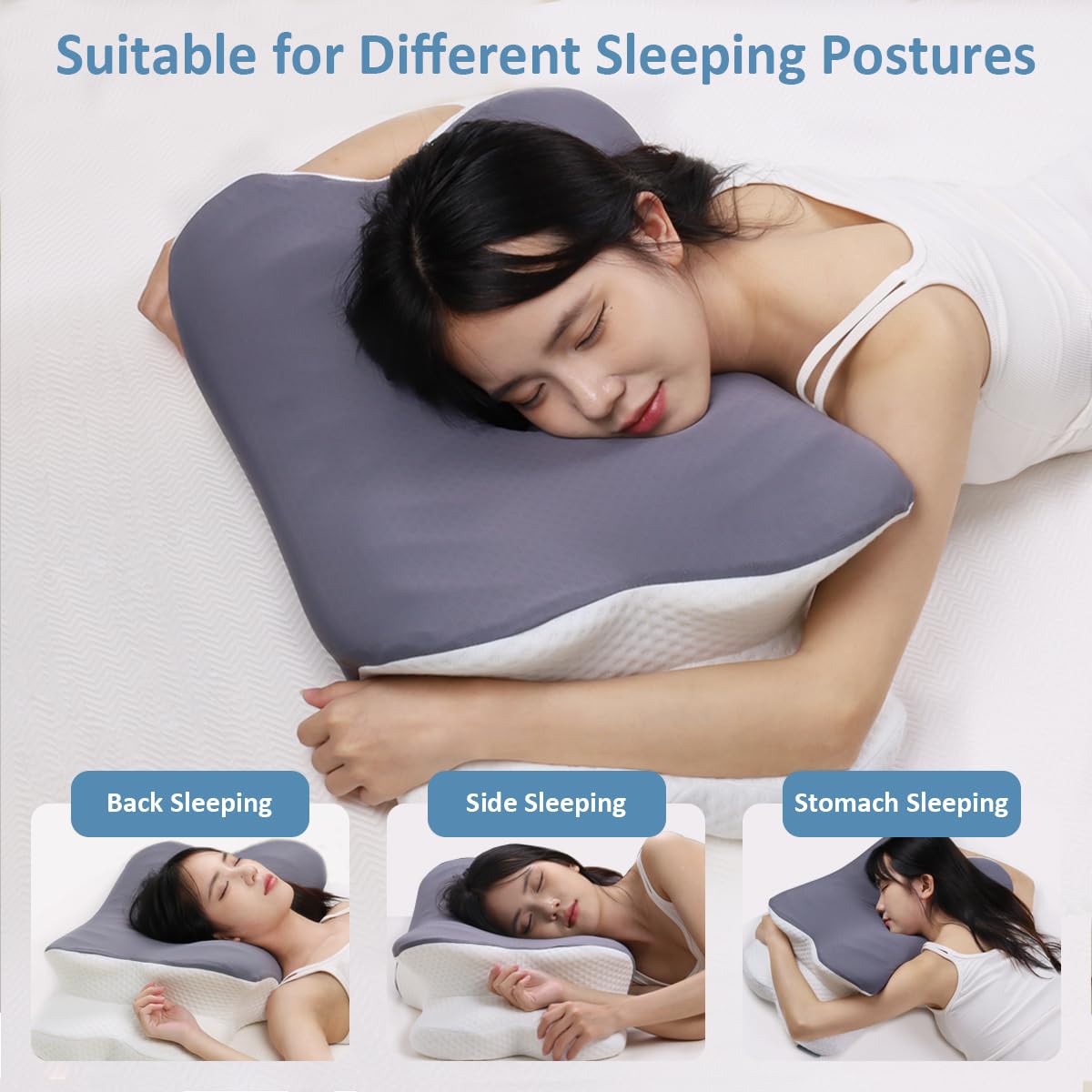 Topmener Cervical Memory Foam Pillow Orthopedic Sleeping Pillow Ergonomic Butterfly Shape with Wider Armrest - Image 4