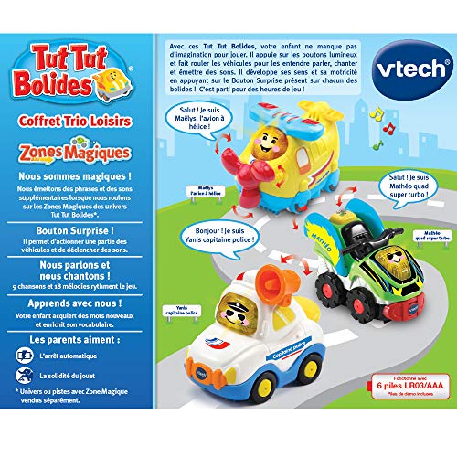 VTech Tut Tut Bolides Coffret Trio Loisirs 3 Voitures Interactives Avion À Hélices Voiture De Police Et Quad Jouet Musical Et Sonore Cadeau Enfant De À Contenu en Français - vue 4