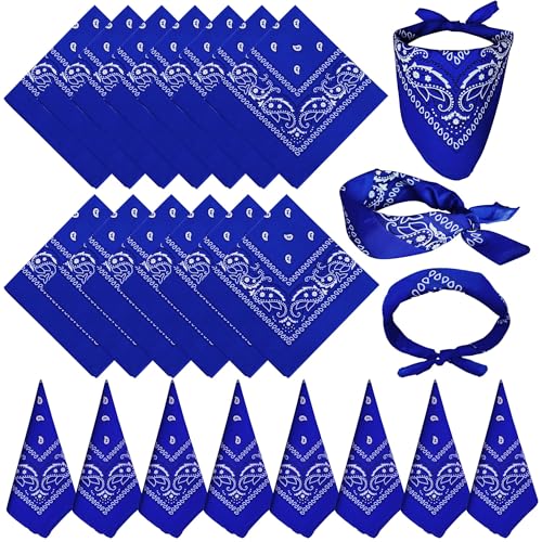TFengfly 24 Pack Royal Blue Paisley Bandanas Bulk Unisex Cowboy Bandanas Head Scarf Necktie Face Cover (Royal Blue)