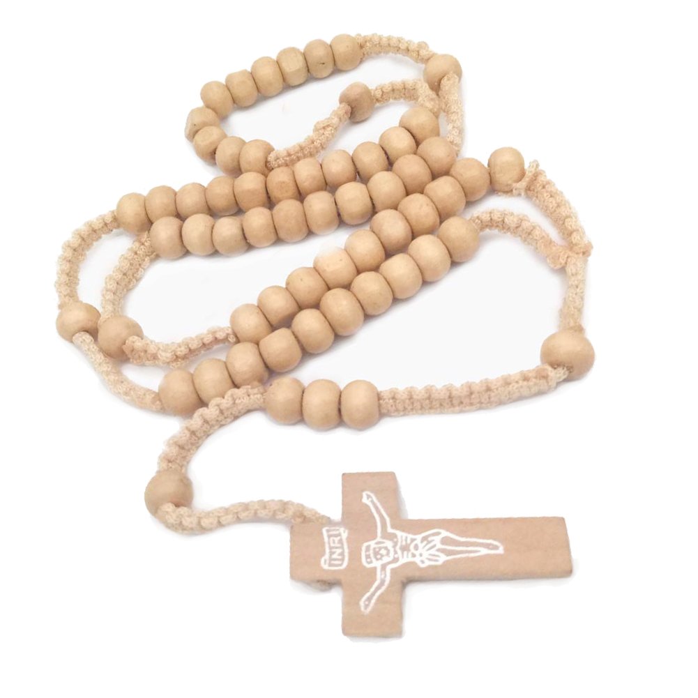 StuppenduxStuppendux Wooden Bead Rosary Necklace Cross Crucifix Catholic Prayer JESUS for Men Women