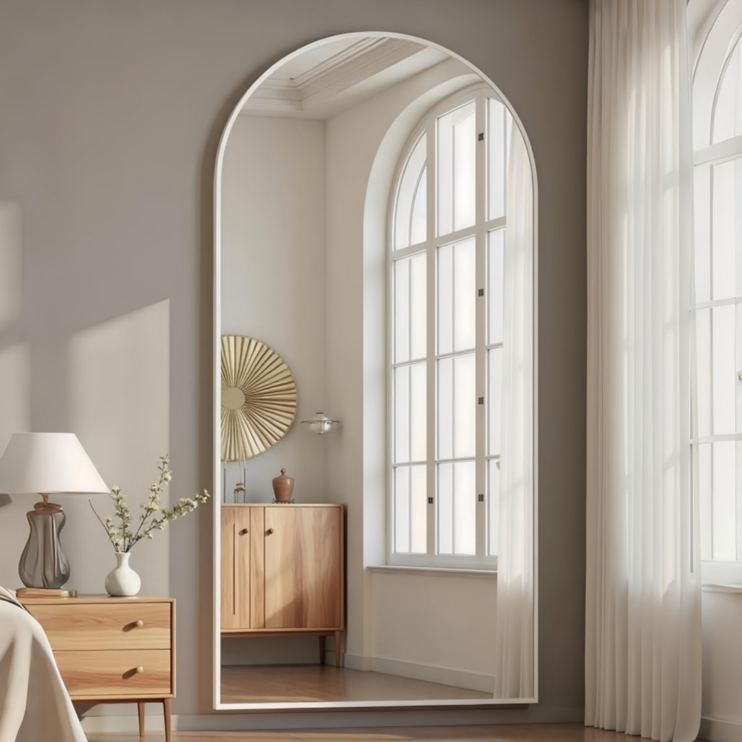 Full Length Mirror, 71"x30" Arched-Top Floor Mirrors, Modern Full Body Mirrors with Stand, Wall Mirror with Aluminum Alloy Frame for Bedroom,Living Room, White - Image 3