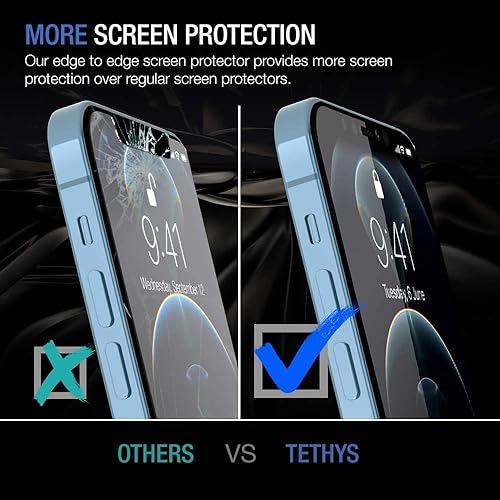 Miniatura 4 de TETHYS Protector de pantalla de vidrio compatible con iPhone 12  iPhone 12 Pro 2020 de 6.1 pulgadas, paquete de 3 fundas de vidrio templado, marco
