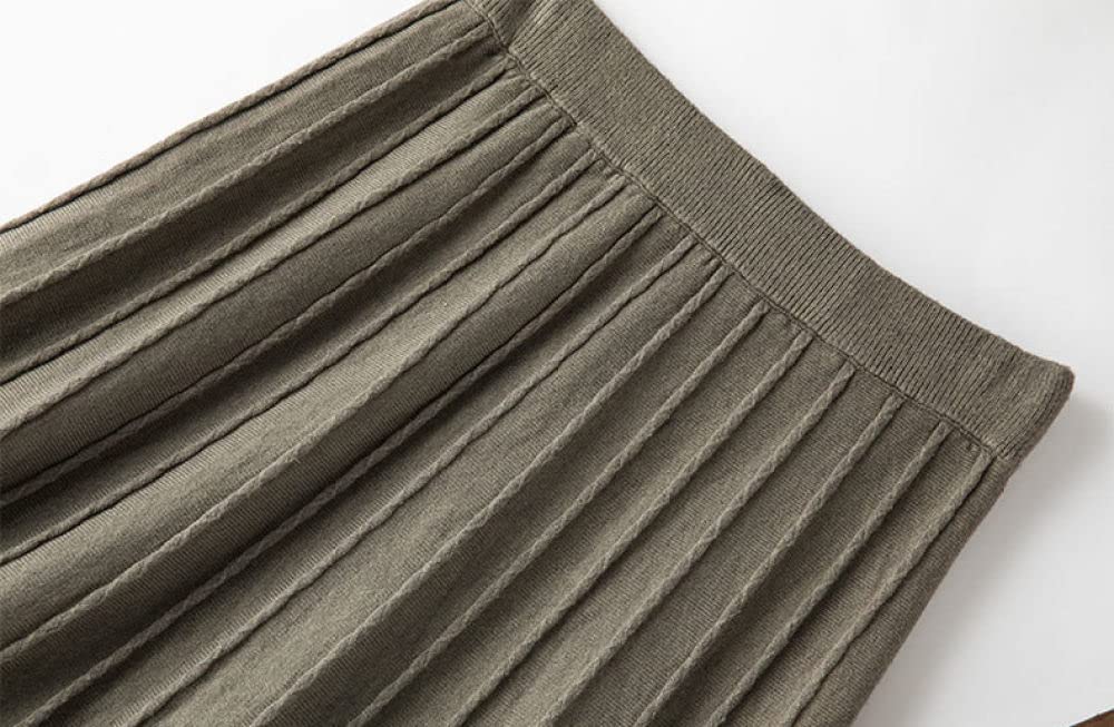 Röcke,Damen Maxirock Olivgrün Elastischer Gestrickter Faltenrock Mit Hoher Taille Vintage A-Linie Swing Geraffter Herbst Lange Röcke Für Mädchen Damen,S