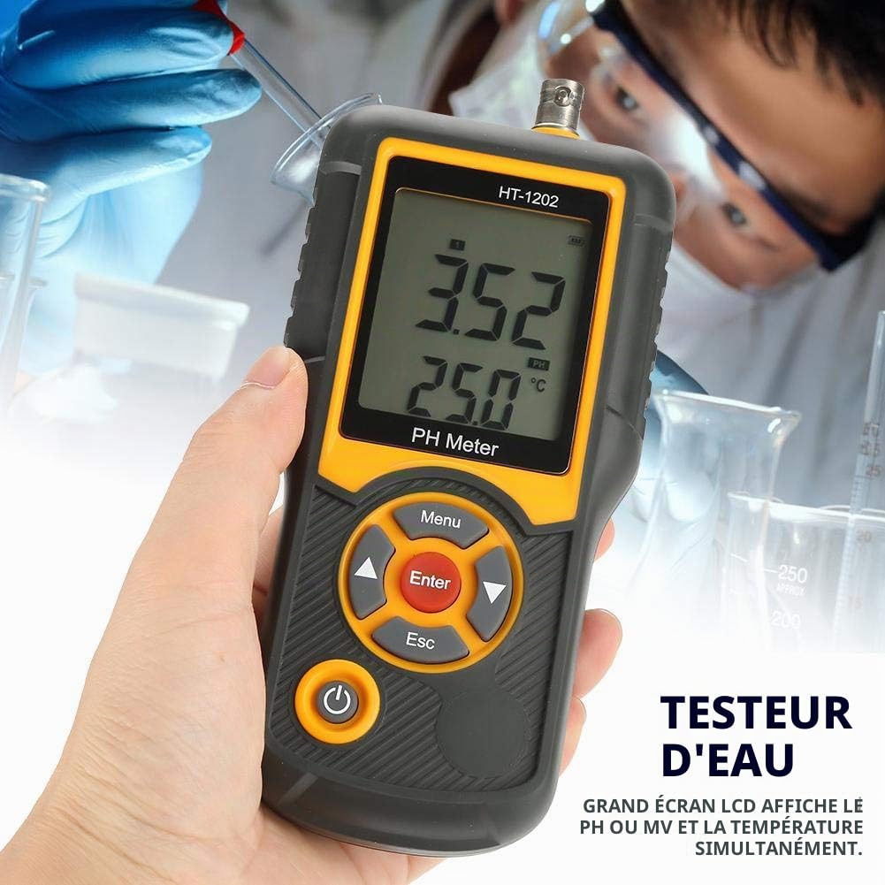 Testeur portable de qualité de l'eau, testeur de pH/mV/température, grand écran LCD, analyseur de qualité de l'eau pour traitement des eaux usées, laboratoires, eau du robinet