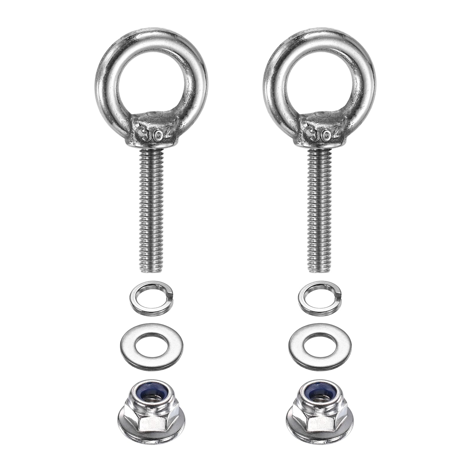 PATIKIL M4 x 20mm Shoulder Eye Bolt, 2 Pcs 304 Stainless Steel Lifting Ring Threaded Eye Bolt with Flange Lock Nuts Spring and Flat Washers for Hanging Tie Down Straps Outdoor Indoor