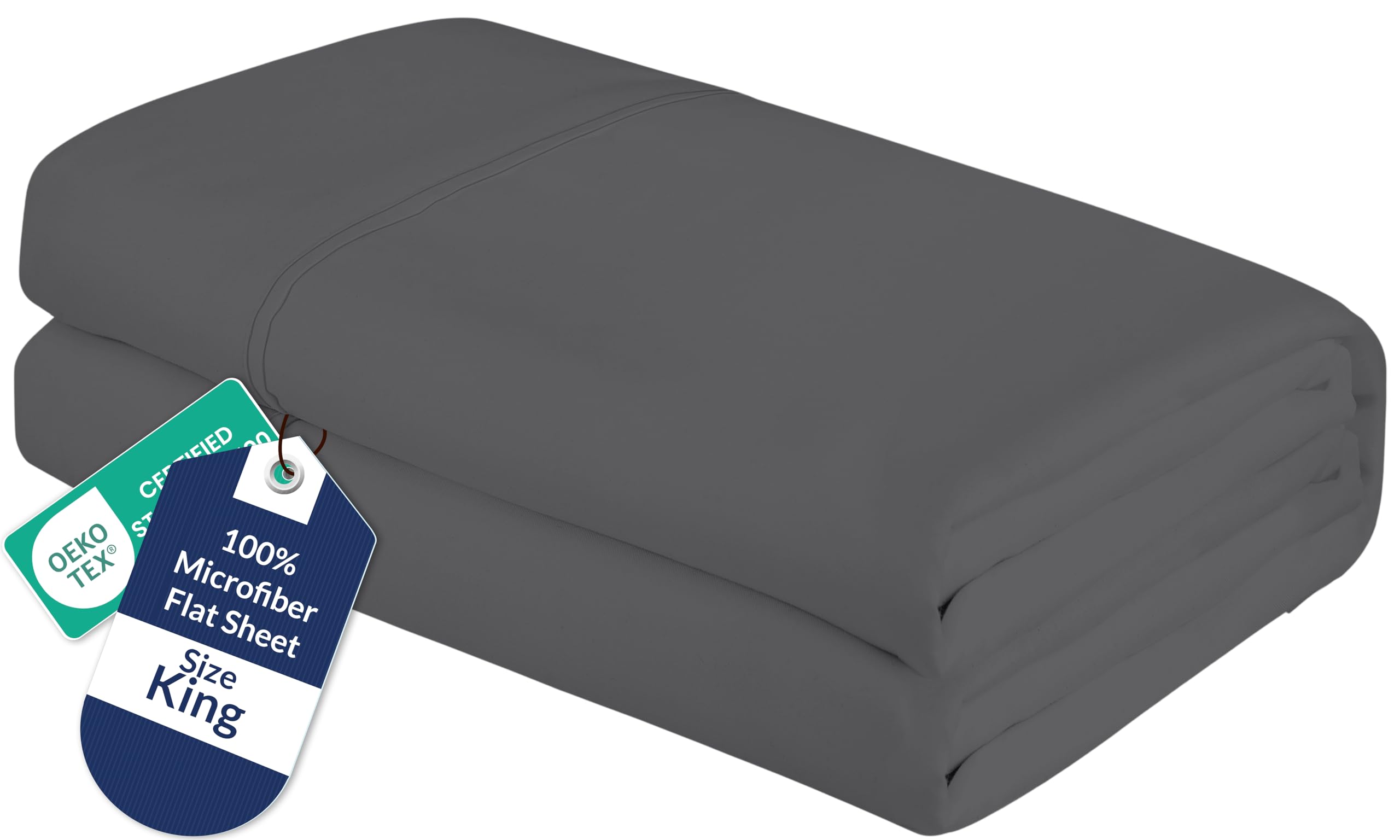Royale Linens King Flat Sheet - Ultra Soft Brushed 1800 Microfiber Flat Sheets Only - Wrinkle Free &amp; Stain Resistant - Hotel Quality Top Sheet for Bed (King, Grey)
