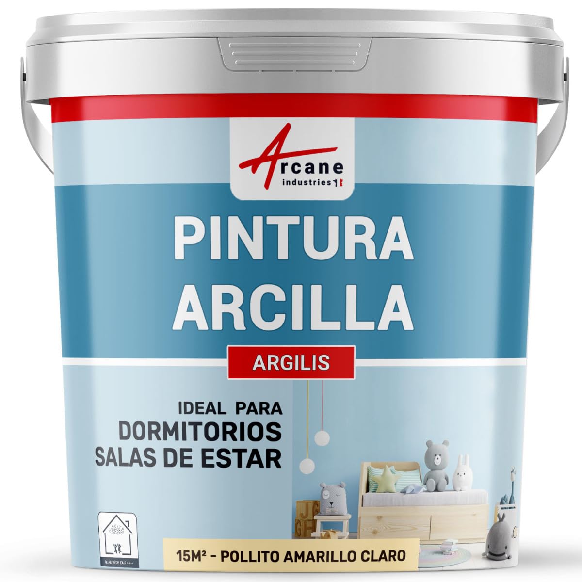 Pintura Arcilla Decoración Habitación Infantil 15 m² Pollito Amarillo Claro | Sin Cov, sin Olor, Uso Interior, Paredes, Yeso, Cemento y Hormigón, Aplicación Fácil con Brocha - Arcane Industries
