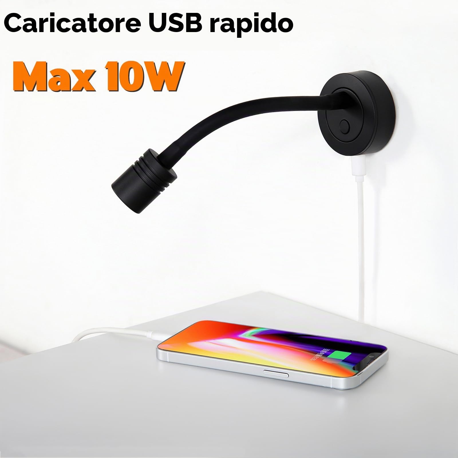 2 x Lampade da Lettura LED 12V Camper Dimmerabile Luce da Comodino Nero 3200K DC12V-24V per Barca Furgone Rimorchio Cabina, Flessibile Collo di Cigno con Caricatore USB & Interruttore Dimmer