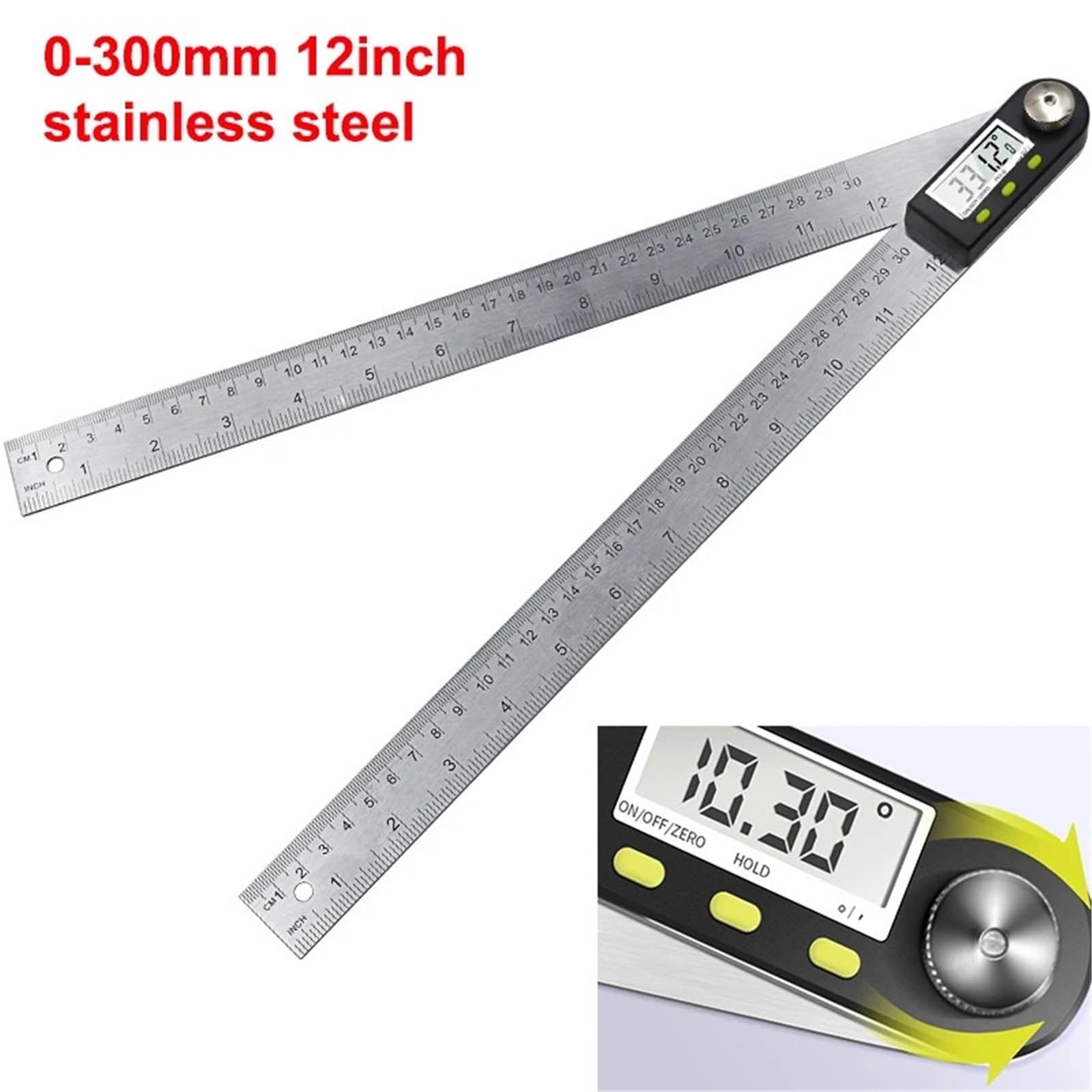 Goniometro, 200 millimetri 300 millimetri In Acciaio Inox Goniometro Digitale Angolo Righello Elettrone Goniometro Angle Finder Meter Angolo Calibro Strumenti di Misura(Sealing length 300mm)