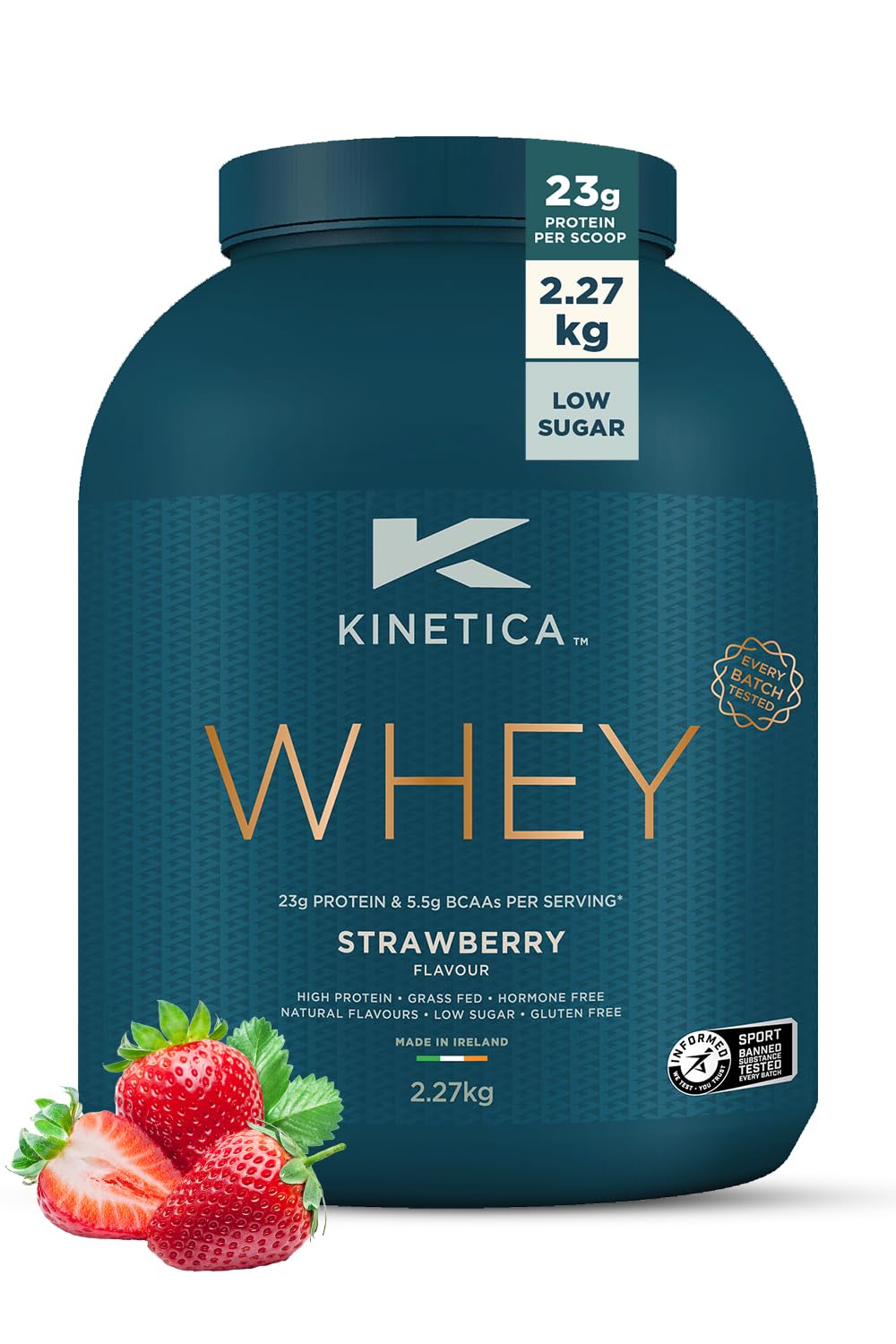 Sponsored Ad – Kinetica Sports Whey Protein Powder - Strawberry, 2.27 Kg, 76 Servings | 23g Protein, 5.5g BCAA Amino Acid & 4.32g Glutamine | Recovery Shake for Optimum Nutrition | WADA & Informed Sport Approved