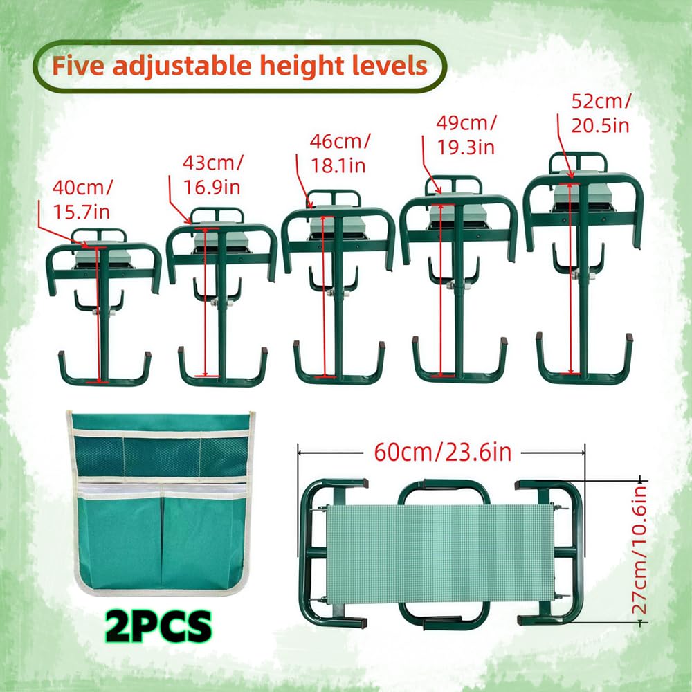 HEYIDAMAI Tabouret de jardin pliable - Hauteur réglable - 60 x 52 x 27 cm - Pour le jardinage, le camping, la pêche