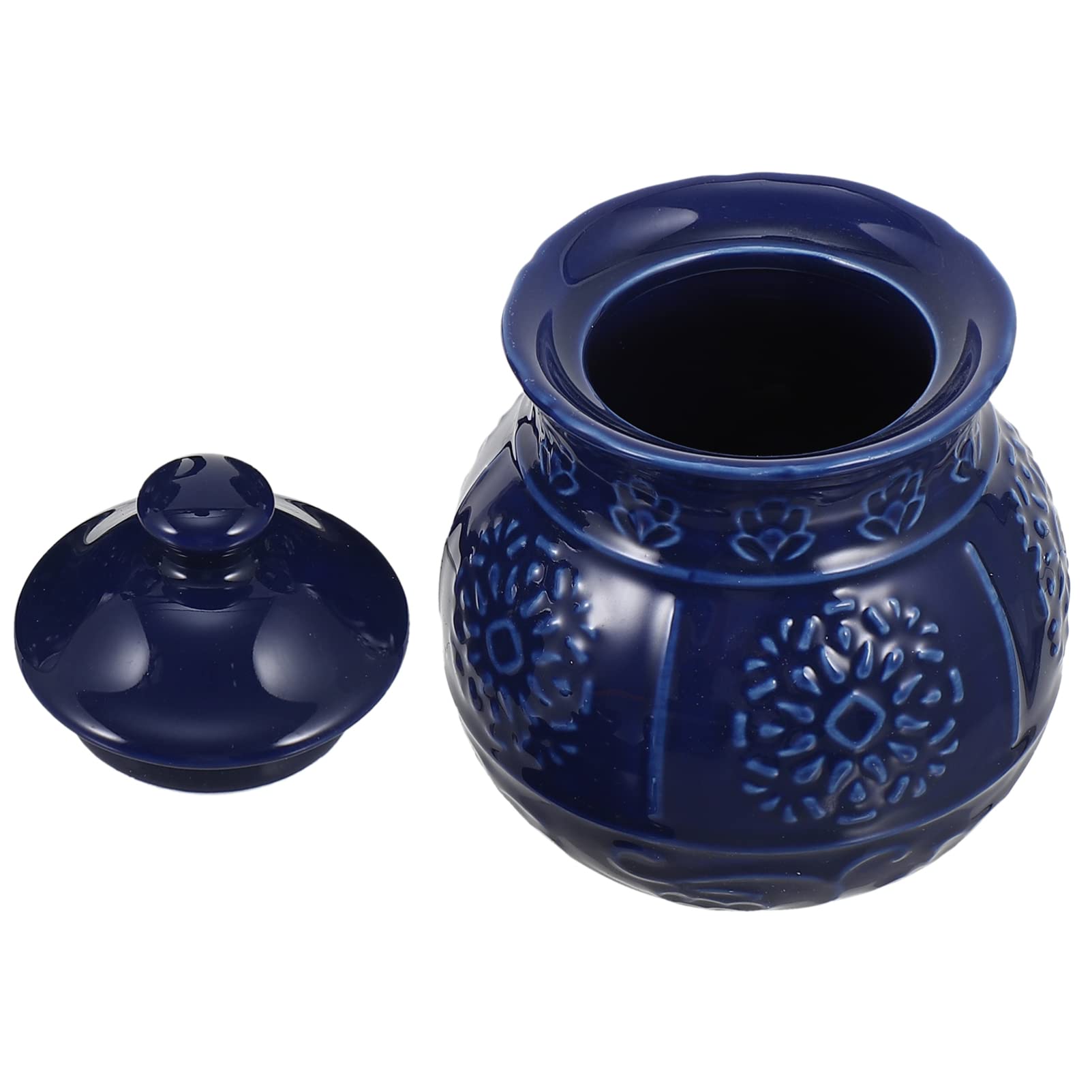OLSKFUH Coffee Creamer Creamer Sugar Container Set: 2Pcs Porcelain Tea Coffee Milk Creamer Pitcher Sauce Pitcher Milk Creamer Jug with Lid and Spoon for Kitchen Coffee Syrup,Blue 1-8.8X8.8X10CM