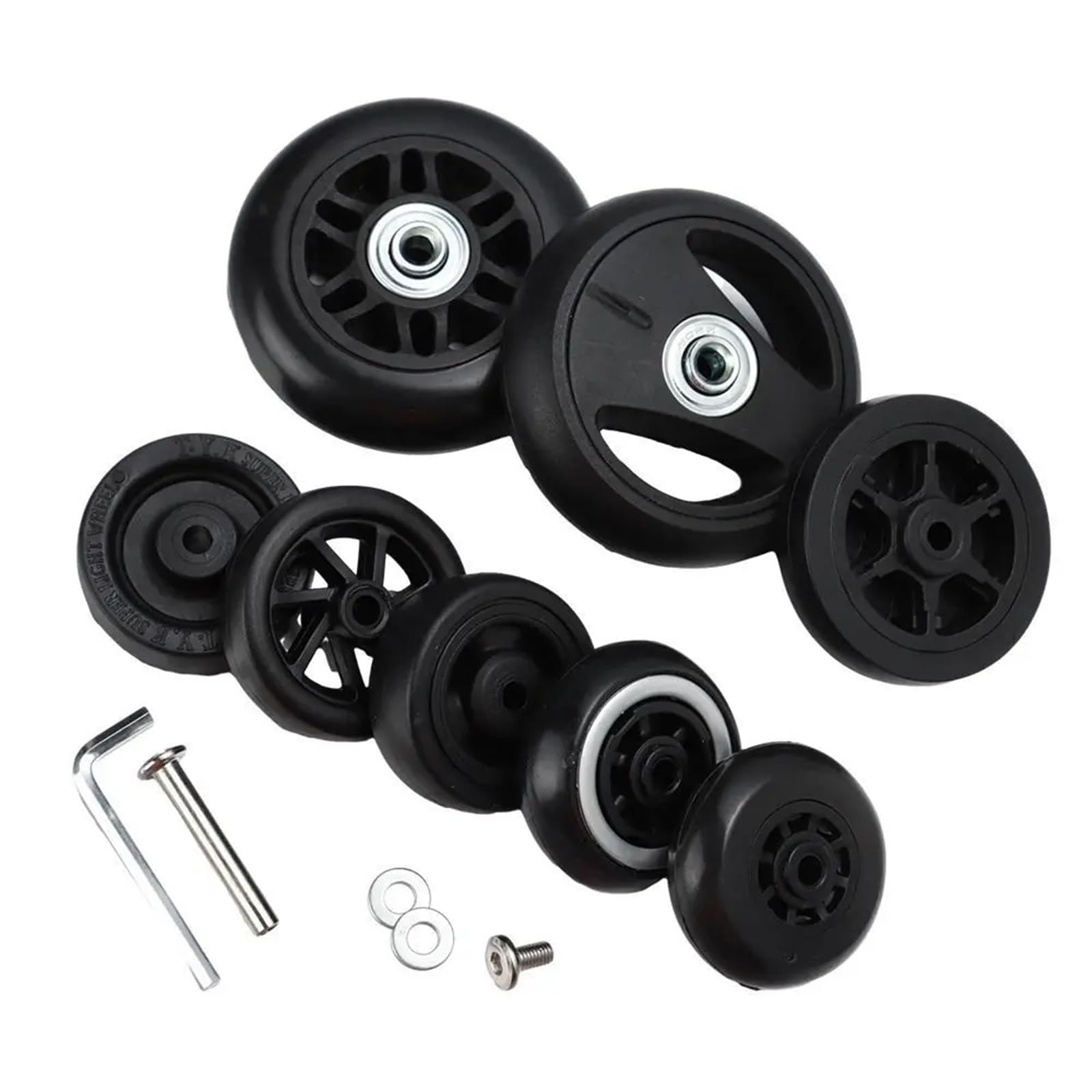 Ruote di ricambio per bagagli, 4 paia di ruote silenziose in PVC, kit di riparazione per valigie da viaggio e bagagli, parti di ricambio fai da te con viti, misura universale
