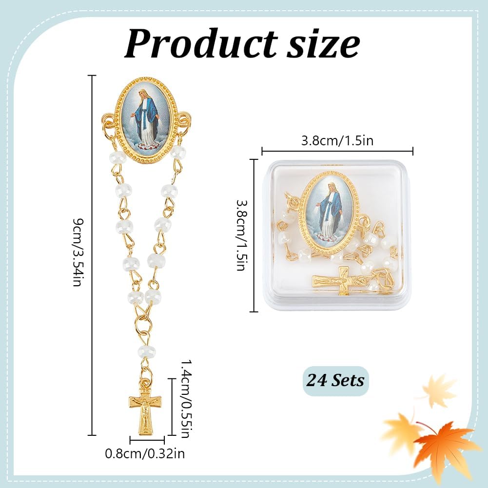 ORIGACH 24 Pcs Our Lady Rosary Lapel Pin with Gift Box Baptism Party Favor for Guests Religious Catholic Gift Communion Favors Recuerdos De Bautizo Recuerdos Broches