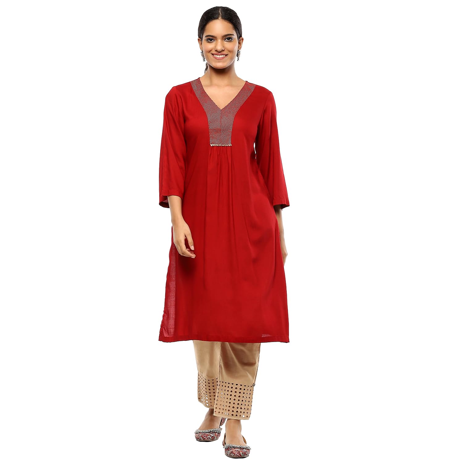 biba Women Rayon Regular Fit Solid Gathered Straight Kurta-picture-42