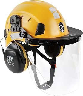 GREEN DEVIL Kettensägen-Schutzhelm Forstschutzhelm Sicherheitshelm mit Gehörschutz Ohrenschützer und Gesichtsschutz Visier 3 in1 Helmset Schlagfeste Bequeme Belüftung Arbeitshelm EN397 & EN 352-3