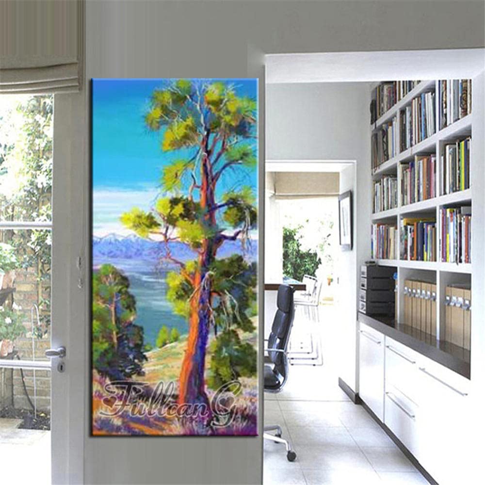 Diamond Painting Arbre Abstrait 5D Grand Format 40x80cm | Toile Broderie Diamant Rond pour Salon