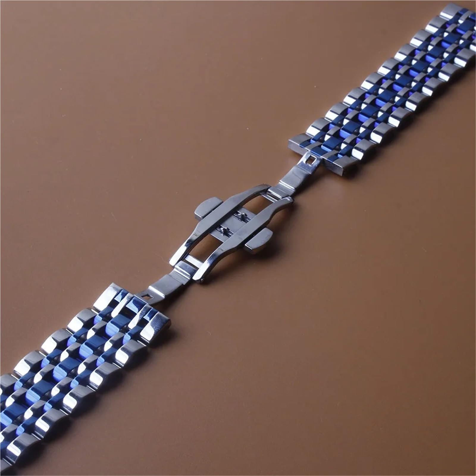 Correa de Reloj de Acero Inoxidable Correa de Reloj de Acero Inoxidable Plateada con línea Azul, Correa de Reloj Pulida de Metal, Accesorios de muñeca de 22mm y 20mm
