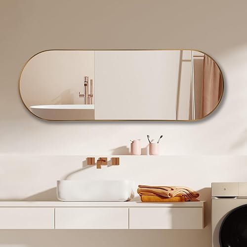 Miniatura 9 de Niccy Espejos ovalados de longitud completa de 65 x 22 pulgadas, espejo largo de pared con marco de aluminio, espejos de cuerpo grande para sala de