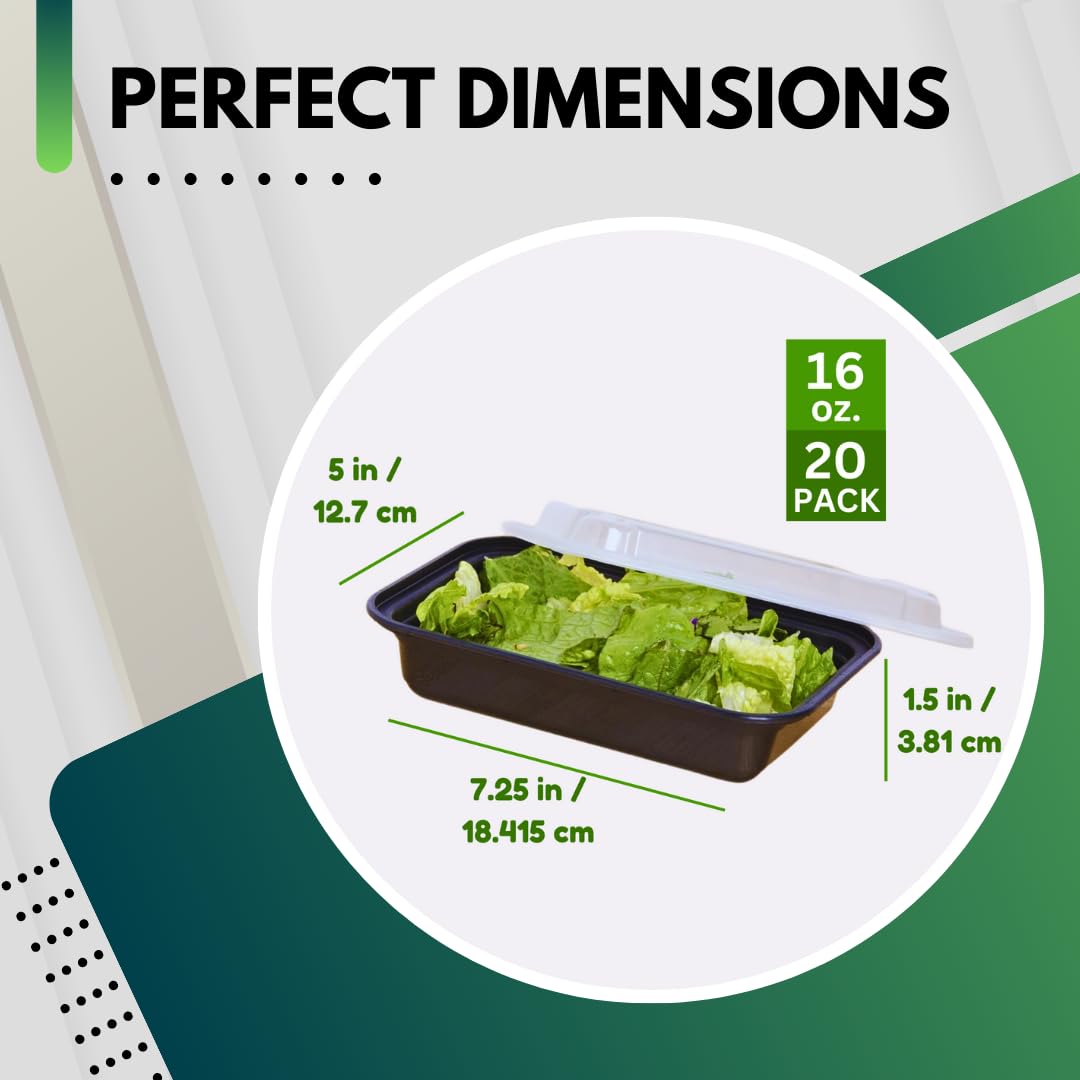 Green Direct Paquete de 50 recipientes desechables para comida (16 onzas) con tapas, recipientes de plástico Bento para llevar