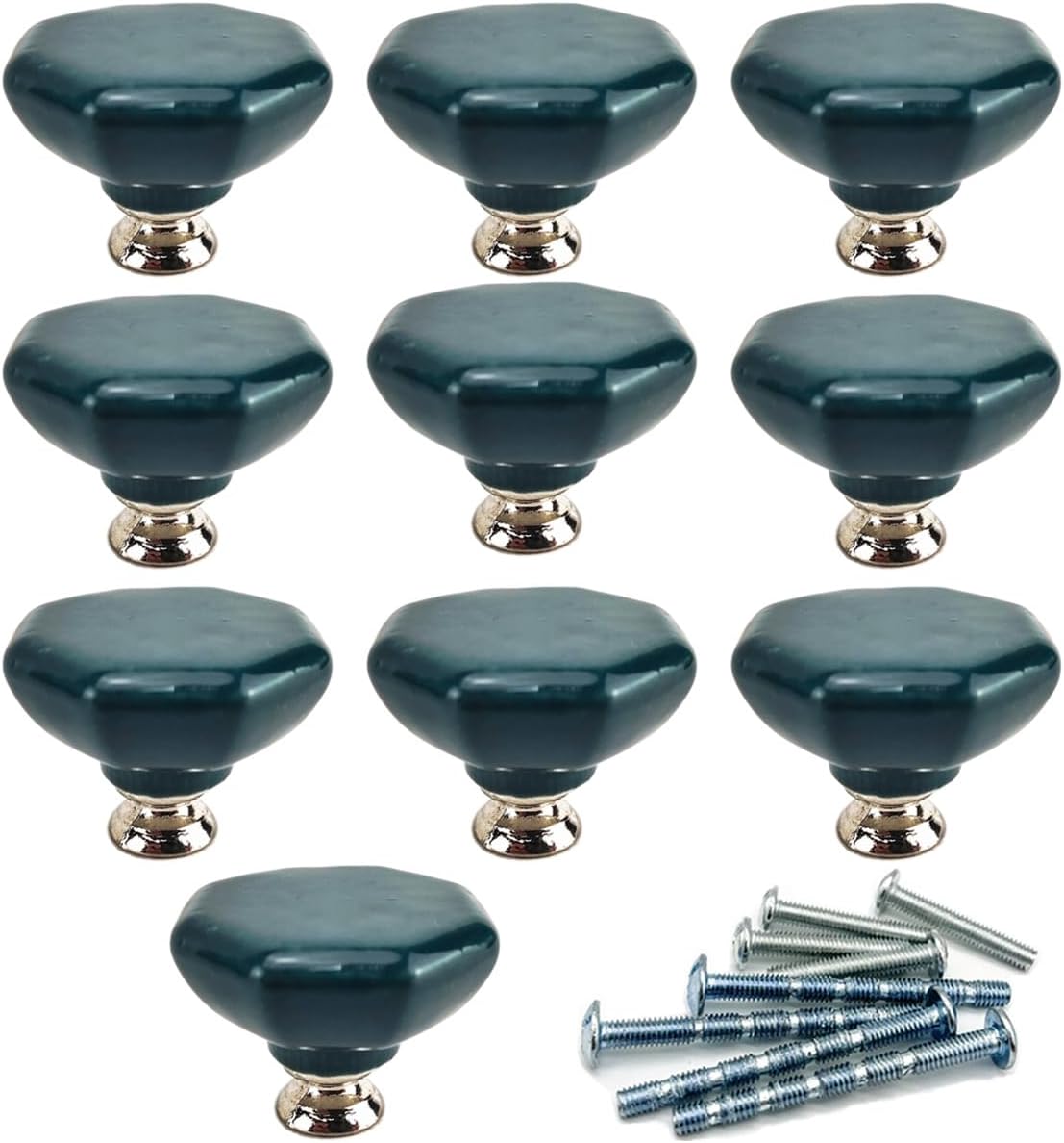 Modern Ceramic Knobs - 10Pcs Navy Porcelain Handles, Octagonal Cabinet Knobs, Ceramic Drawer Knobs, Modern Style Ceramic Handles